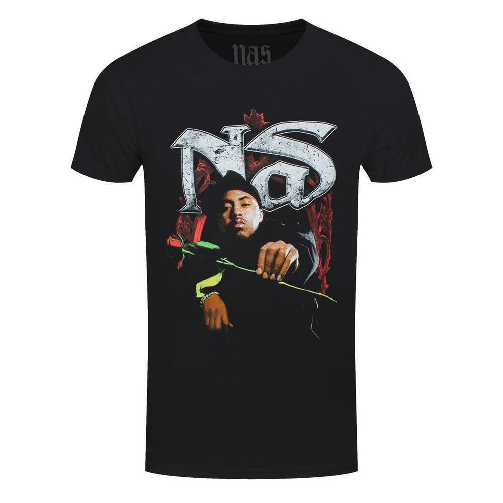 Nas Red Rose Mens Black Tshirt